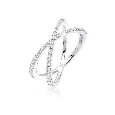 Fingerring ELLI "Silberring Kreuz mit Zirkonia 925 Silber" Gr. 56, weiß, Fingerringe, Damen, 56mm,mit Steinen, Silber 925 (Sterlingsilber), 2mm Image