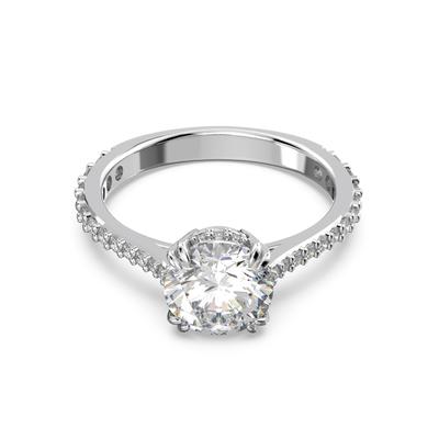 Fingerring SWAROVSKI "Stilla Round Cocktail" Gr. 55, silber (metallfarben, kristallweiß, kristallweiß), Fingerringe, Damen, 55, Metall, mit Swarovski Kristall Image