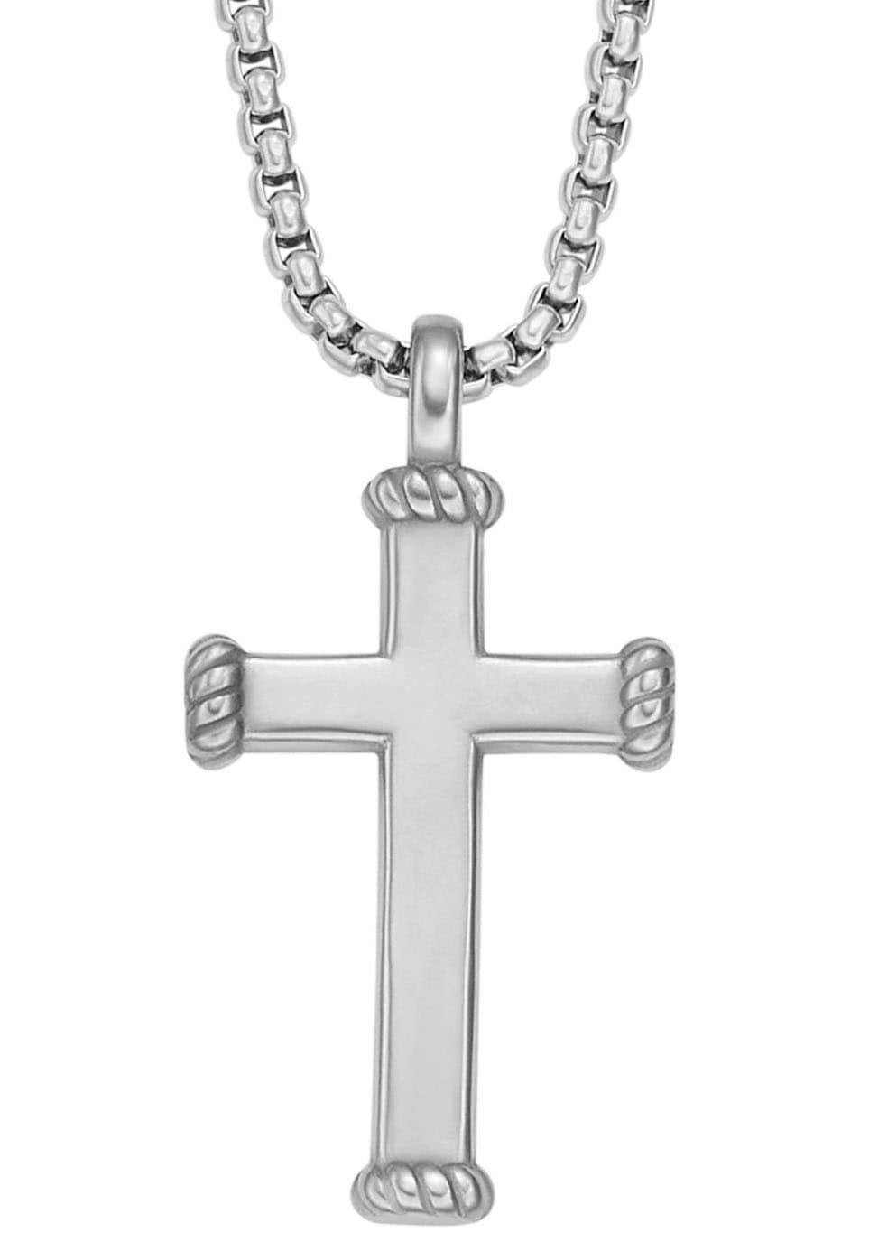 Kette mit Anhänger FOSSIL "Schmuck Geschenk Edelstahl Halskette JEWELRY Kreuz", silber (edelstahlfarben), Halsketten, Edelstahl, L: 56,5 B: 2mm, B:2mm Image