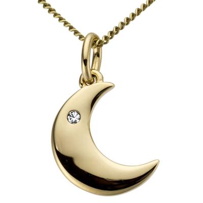 Ketten-Anhänger FIRETTI "Schmuck Geschenk Gold 333 Halsschmuck Anhänger für Halskette Mond", gold (gelbgold, 333, weiß, w=weiß), Schmuckanhänger, Damen, 0,01 ct P2 = erkennbare Einschlüsse, Gelbgold 333-Diamanten, 0,5 g, Gelbgold 333, Diamanten, mit... Image