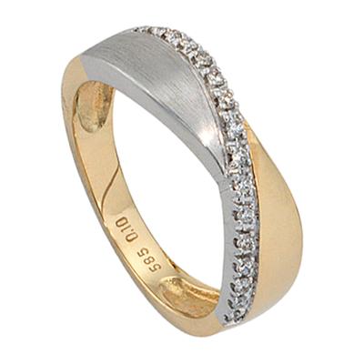 Diamantring JOBO Fingerringe Gr. 56, SI = kleine Einschlüsse, Gelbgold 585-Weißgold 585-Diamanten, gelb (gelbgold 585) Damen 585 Gold bicolor mit 16 Diamanten