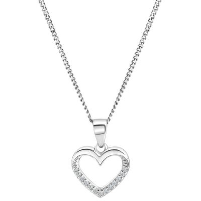 Kette mit Anhänger FIRETTI "Schmuck Geschenk Silber 925 Halsschmuck Halskette Panzerkette Herz", silber (silberfarben, kristallweiß), Halsketten, Mädchen, Silber 925 (Sterlingsilber), L: 42cm B: 1,1mm, mit Kristallstein (synth.), B:1,1mm Image