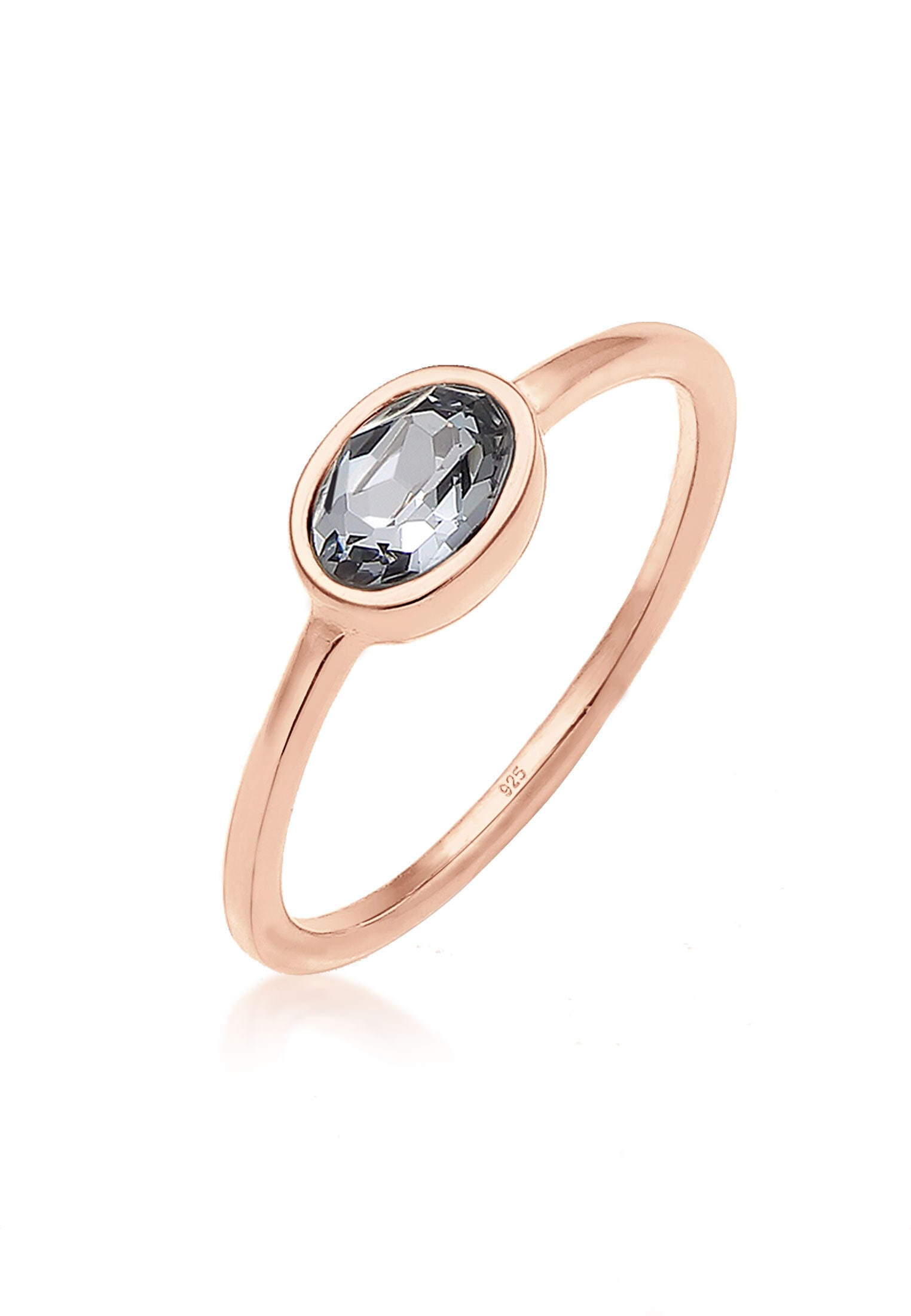 Verlobungsring ELLI "Oval Glas Kristalle Grau 925 Sterling Silber" Gr. 56, rosa (rosegold), Fingerringe, Damen, 56mm, Silber 925 (Sterlingsilber), 1,5mm Image