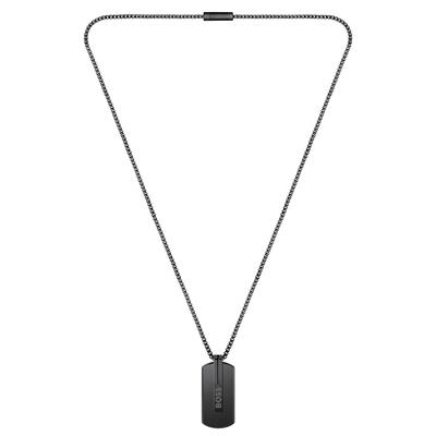 Kette mit Anhänger BOSS "Schmuck Edelstahl Halsschmuck Venezianerkette ORLADO", schwarz, Halsketten, Herren, Edelstahl, L: 61cm B: 2,5mm, B:2,5mm Image
