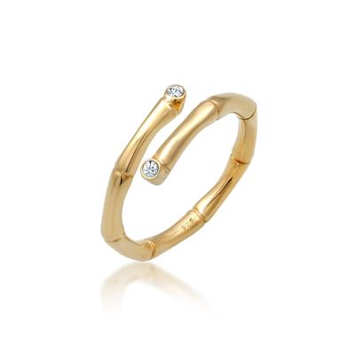 Fingerring ELLI "Bambus Kristalle offen 925 Silber" Gr. 56, gold (gold, weiß), Fingerringe, Damen, 56mm,mit Steinen, Sil