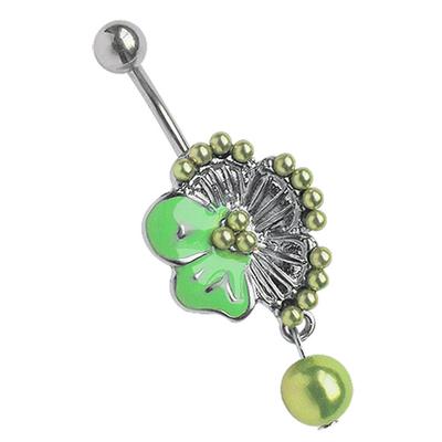 Bauchnabelpiercing ADELIA´S "Piercing Bauchnabelpiercing", grün, Piercings, Damen, Titan, Blume mit vielen kleinen Perlen