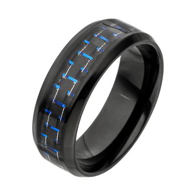 Fingerring JOBO Gr. 64, blau, Fingerringe, Herren, 64, Edelstahl-Carbon, Edelstahl, Carbon, Edelstahl schwarz beschichte