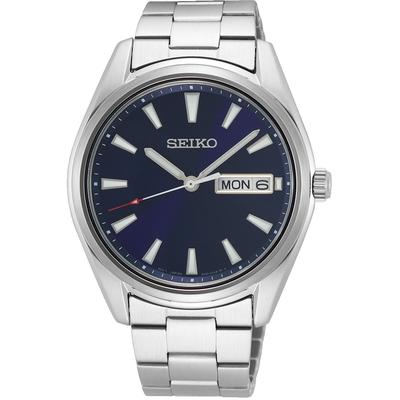 Quarzuhr SEIKO, silber (silberfarben, dunkelblau), Armbanduhren, Damen, Armbanduhr, Herrenuhr, Damenuhr, Datum, Saphirglas, Edelstahlarmband Image
