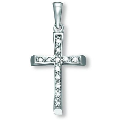 Ketten-Anhänger ONE ELEMENT "Zirkonia Kreuz Anhänger aus 333 Weißgold", silber, Schmuckanhänger, Damen, Damen, Weißgold 