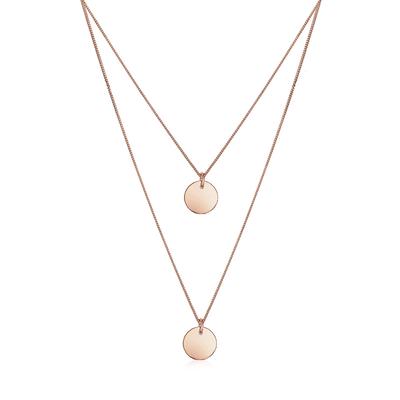 Gliederkette ELLI "Layer Kette mit Kreis Plättchen 925 Silber", rosa (rosegold), Halsketten, Damen, 45, ohne Stein, Silber 925 (Sterlingsilber), L: 45cm Image
