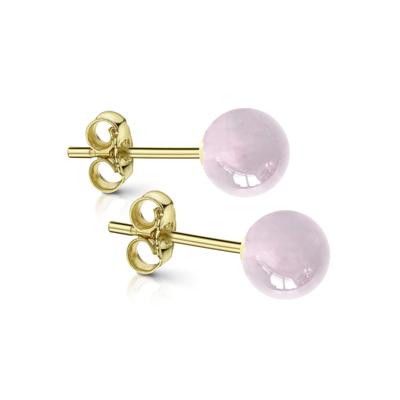 Paar Ohrstecker FIRETTI "Schmuck Geschenk Gold Ohrstecker Kugel", bunt (gelbgoldfarben, rosa, rosa), Ohrringe, Damen, Gelbgold 333, Made in Germany - mit Malachit, Onyx oder Rosenquarz Image