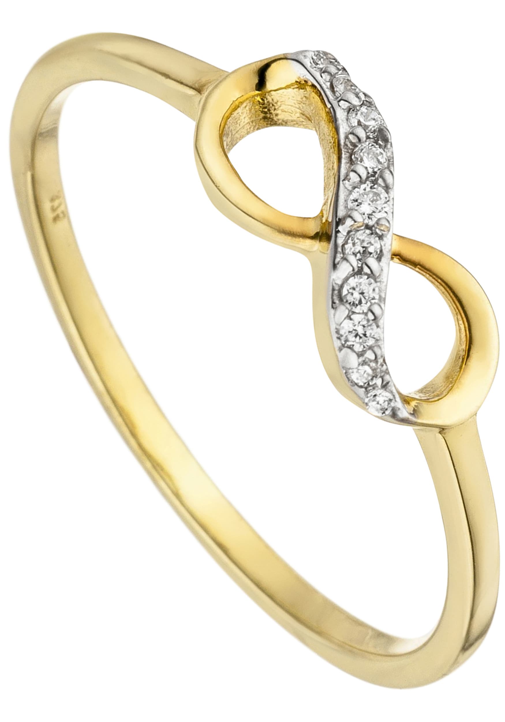 Goldring JOBO "Ring Unendlich" Gr. 58, gelb (gelbgold 375), Fingerringe, Damen, 58, Gelbgold 375, Goldring, 375 Gold mit 10 Zirkonia