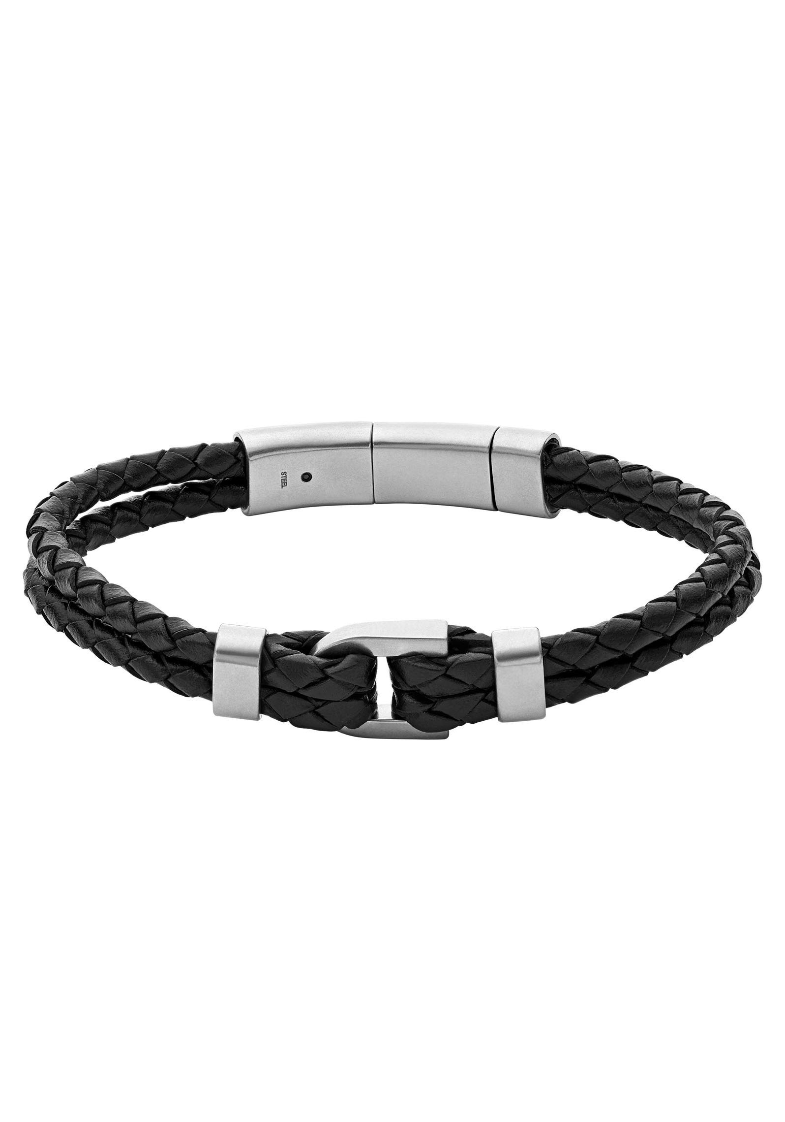 Armband FOSSIL "Schmuck Geschenk Edelstahl Leder Armschmuck VINTAGE CASUAL", schwarz (edelstahlfarben, schwarz), Armbänder, Damen, 21,5cm, Edelstahl Leder, Edelstahl, Leder, Armband
