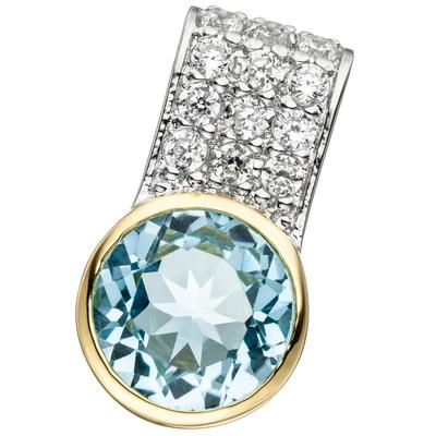 Ketten-Anhänger JOBO "Anhänger mit Blautopas und Zirkonia", silber (silber 925), Schmuckanhänger, Damen, Silber 925 (Sterlingsilber), 925 Silber bicolor vergoldet