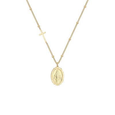 Kette mit Anhänger ELLI "Kugelkette Kreuz Marienbild 925 Sterling Silber" Gr. 45, gold, Halsketten, Damen, 45, ohne Stein, Silber 925 (Sterlingsilber), L: 45cm Image