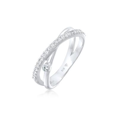 Fingerring ELLI "Wickelring X Kristalle Glamour 925 Silber" Gr. 58, silber (silber, weiß), Fingerringe, Damen, 58mm,mit 