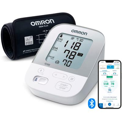 Oberarm-Blutdruckmessgerät OMRON "X4 Smart", silber (weiß, silberfarben), BlutdruckmessgeräteB:10,5cm H:8,5cm T:15,2cm, mit Bluetooth und Intelli Wrap Manschette, mit kostenloser App, B:10,5cm H:8,5cm T:15,2cm