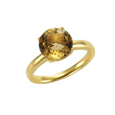 Fingerring JAMELLI "Silber 925 vergoldet mit echtem Citrin 10mm" Gr. 60, gelb (gelb, gelb), Fingerringe, Damen, 060 (19,1), Silber 925 (Sterlingsilber) Image