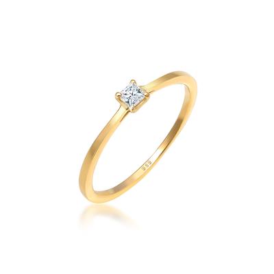 Verlobungsring ELLI DIAMONDS "Verlobungsring Diamant Princess Cut (0.1 ct) 585 Gelbgold" Gr. 58, gold, Fingerringe, Damen, 58mm, 0.02 ct P1 = bei 10-facher Vergrößerung erkennbare Einschlüsse, Gelbgold 585, 1mm Image