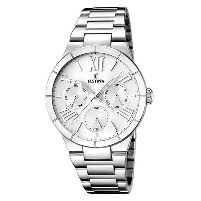 Multifunktionsuhr FESTINA, silber (silberfarben, weiß), Armbanduhren, Damen, Armbanduhr, Quarzuhr, Damenuhr, Edelstahlarmband, Datum Image