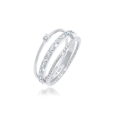 Solitärring ELLI "Ringset (3 tlg) 925 Silber, mit Kristallen von Swarovski" Gr. 60, silber, Fingerringe, Damen, 60mm,mit Steinen, Silber 925 (Sterlingsilber) Image