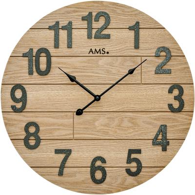 Wanduhr AMS "W9617", wildeichenfarben, Wanduhren, Ø 50cm, Quarzuhr,Ø ca50 cm,eichefarben, Wohnzimmer, Esszimmer,Küche,Flur Image