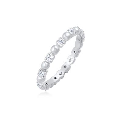Fingerring ELLI "Bandring Kugel Zirkonia Viereck 925 Silber" Gr. 52, silber, Fingerringe, Damen, 52mm,mit Steinen, Silber 925 (Sterlingsilber) Image