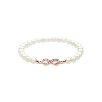 Perlenarmband ELLI "Infinity Symbol Muschelkernperlen Weiß 925 Sterling Silber", rosa (rosegold, weiß), Armbänder, Damen