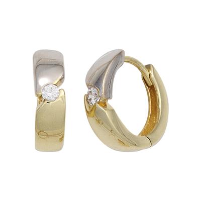 Paar Creolen JOBO, gold (gelbgold 333), Ohrringe, Damen, Gelbgold 333, rund 333 Gold bicolor mit Zirkonia