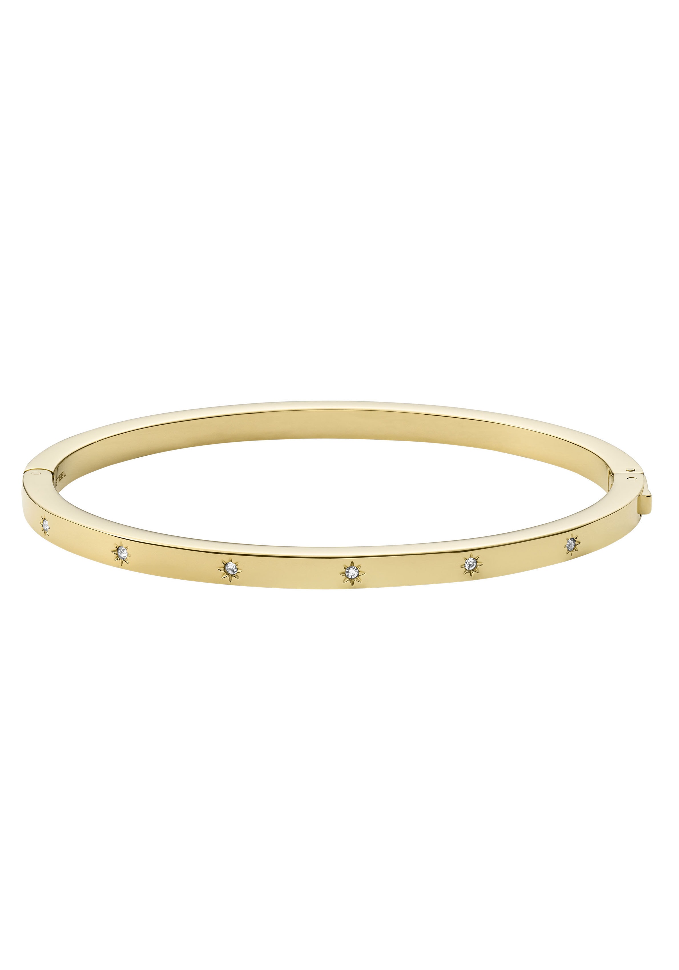 Armreif FOSSIL "Schmuck Geschenk Edelstahl VINTAGE GLITZ Stern", gold (gelbgoldfarben, kristallweiß, kristallweiß), Armbänder, Damen, Edelstahl, Armreif, mit Glasstein