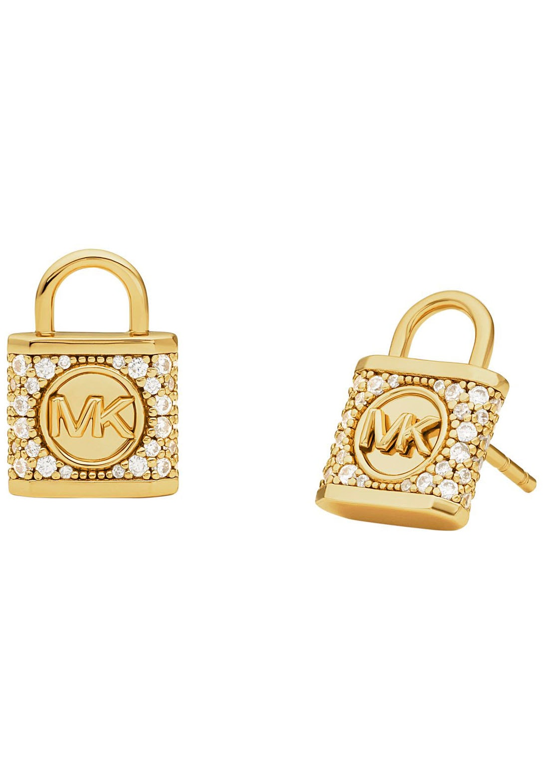 Paar Ohrstecker MICHAEL KORS "Schmuck Geschenk Silber 925 Ohrringe PREMIUM Schloss", gold (gelbgoldfarben, kristallweiß, kristallweiß), Ohrringe, Damen, Silber 925 (Sterlingsilber), mit Zirkonia (synth.)