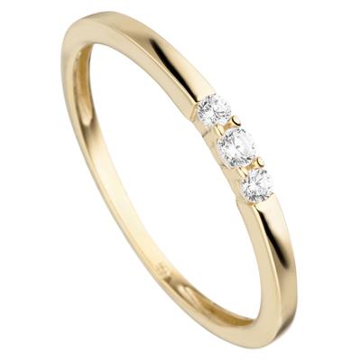 Fingerring JOBO "Ring mit 3 Zirkonia" Gr. 58, gold (gelbgold 333, weiß), Fingerringe, Damen, 58, Gelbgold 333, 333 Gold