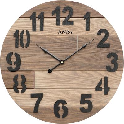 Wanduhr AMS "W9569", wildeichenfarben, Wanduhren, H: 5cm, Quarzuhr,Holz,Wohnzimmer,Esszimmer,Küche,Arbeitszimmer,Büro,Flur Image