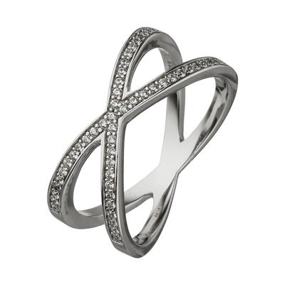 Fingerring JOBO "X-Ring" Gr. 62, silber (silber 925, weiß), Fingerringe, Damen, 62, Silber 925 (Sterlingsilber), 925 Silber mit 49 Zirkonia Image