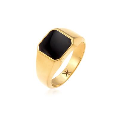 Siegelring KUZZOI "Herren Siegelring Emaille Schwarz Basic 925 Silber" Gr. 56, gold, Fingerringe, Herren, 56mm, Silber 925 (Sterlingsilber) Image