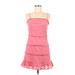 Blue Blush Casual Dress - A-Line Square Sleeveless: Pink Print Dresses - Women's Size Medium