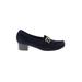 Stuart Weitzman Heels: Slip On Chunky Heel Casual Blue Print Shoes - Women's Size 5 1/2 - Almond Toe