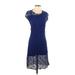 Lauren by Ralph Lauren Casual Dress - A-Line Scoop Neck Short sleeves: Blue Print Dresses - Women's Size Small