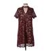 Blu Pepper Cocktail Dress - Shift Mock Short sleeves: Burgundy Solid Dresses - Women's Size Large