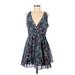 Adelyn Rae Casual Dress - Mini Plunge Sleeveless: Blue Dresses - Women's Size Medium