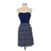 Xhilaration Casual Dress - A-Line Strapless Sleeveless: Blue Print Dresses - Women's Size Small