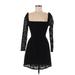 Wild Honey Casual Dress - Party Square Long sleeves: Black Solid Dresses - Women's Size X-Small