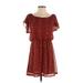 Forever 21 Casual Dress - A-Line Boatneck Short sleeves: Burgundy Print Dresses - Women's Size Small