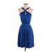 Rachel Pally Casual Dress - A-Line Halter Sleeveless: Blue Print Dresses - Women's Size X-Small