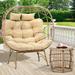 Dakota Fields Consiglia Double Standing Egg Chair (with End Table) Wicker/Rattan in White/Brown | 59.4 H x 30.7 W x 51.2 D in | Wayfair