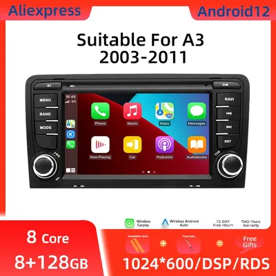 Autoradio Carplay sans fil Android 12 2 Din Stéréo Navigation GPS Audio Limitation Audi A3