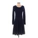 Nine West Casual Dress - A-Line Scoop Neck Long sleeves: Blue Print Dresses - Women's Size Small