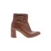 Talbots Ankle Boots: Strappy Chunky Heel Casual Brown Print Shoes - Women's Size 7 - Round Toe