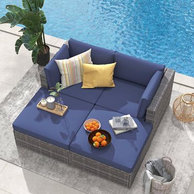 4-Piece Patio Sectional Sofa Wicker Furniture Set Outdoor daybed With Water resistant cushion