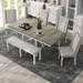 Wood Rectangular Extendable Dining Table Set with 2 12"W Removable Leaves, 4 Upholstered Chairs & Bench (6 Piece Set)